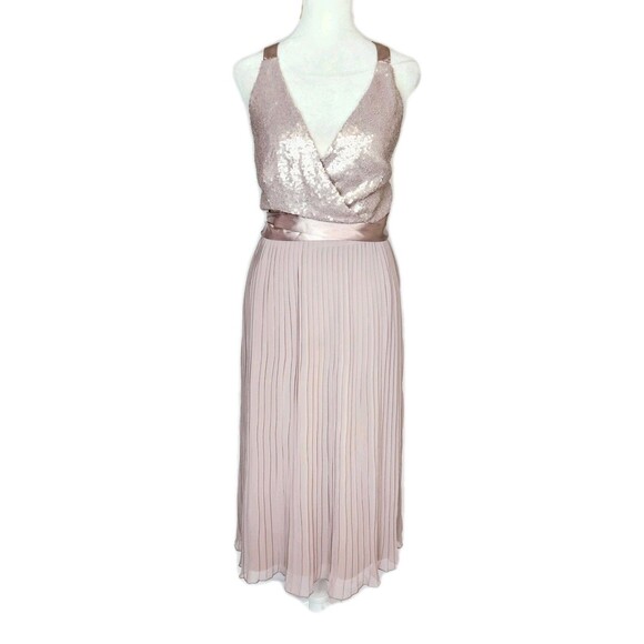 Little Mistress Dresses & Skirts - Little Mistress Pink Sequin Wrap Pleated Midi Dress Strappy Back US 8 Balletcore